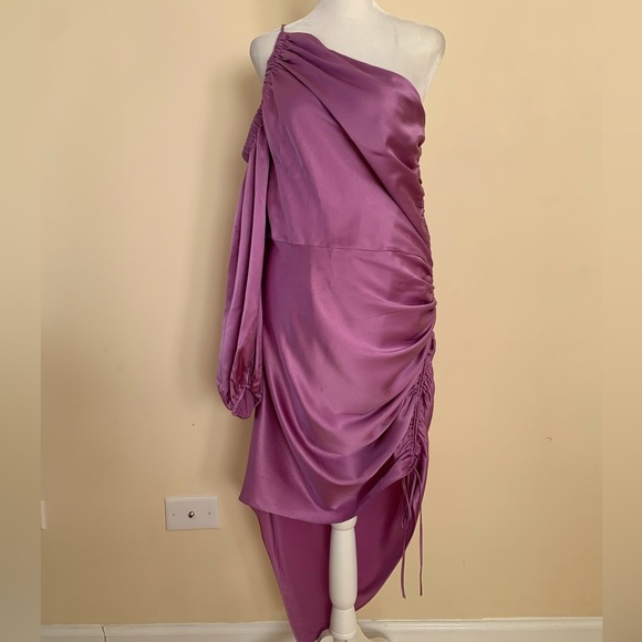 CINQ À SEPT Nakita One Shoulder Asymmetric Silk Dress In Purple - Picture 4 of 10